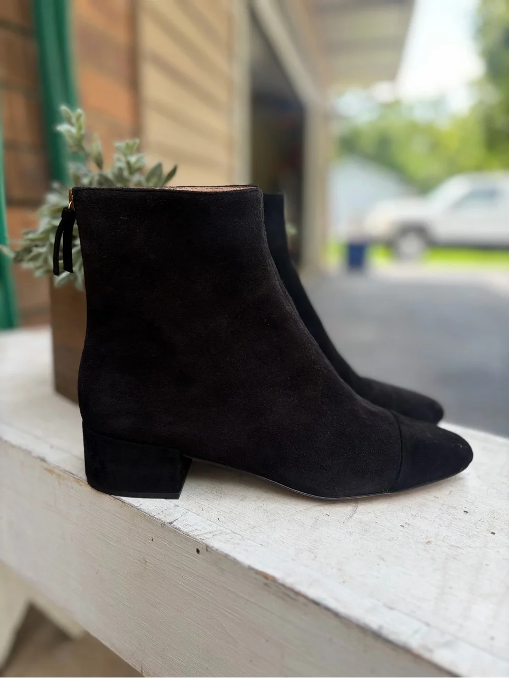 J.Crew – Roxie Cap-Toe Ankle Boots in Suede – Black Block Heel – Sz. 8
